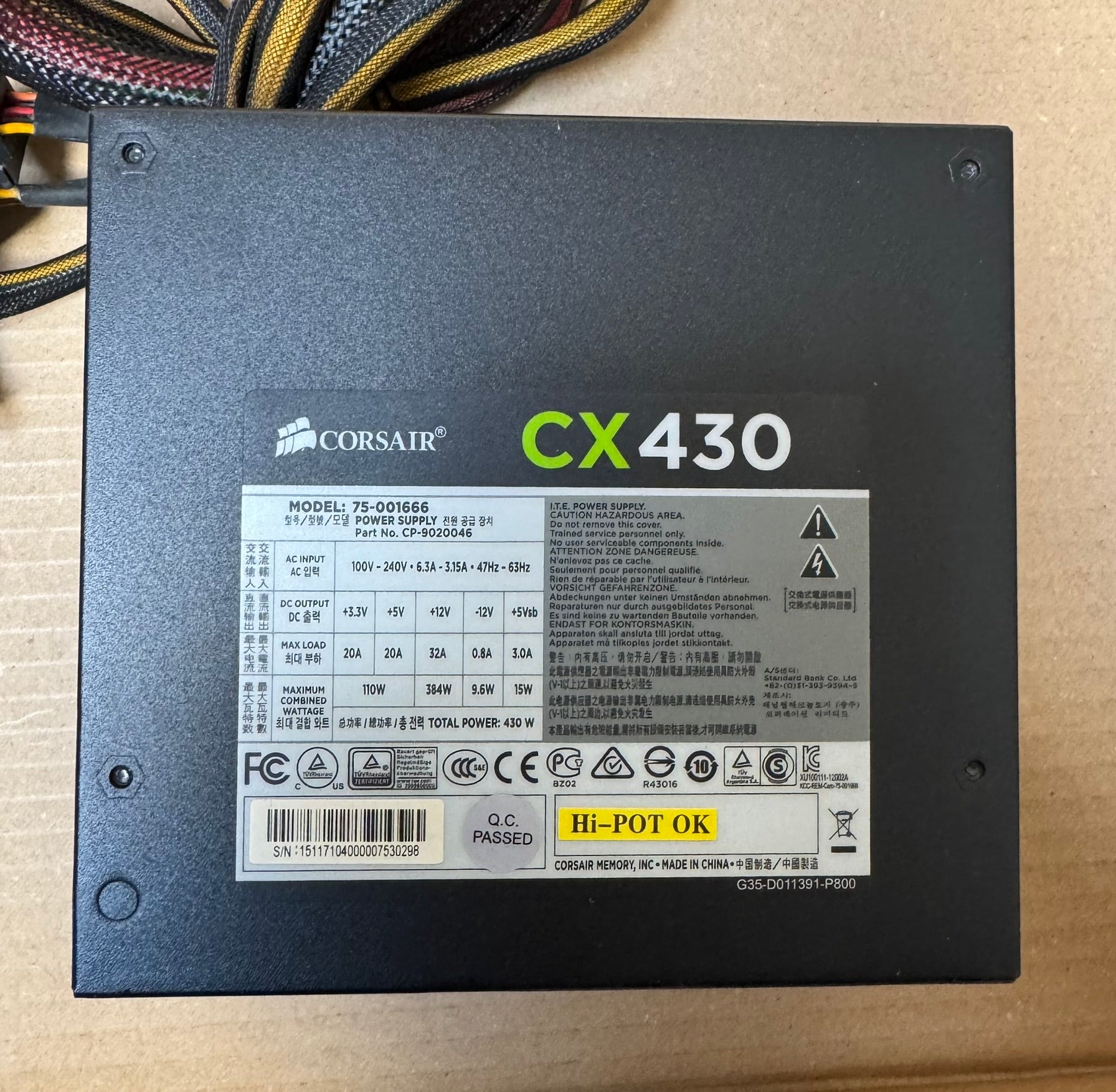 Corsair CX430 Desktop PC Power Supply 75-001666