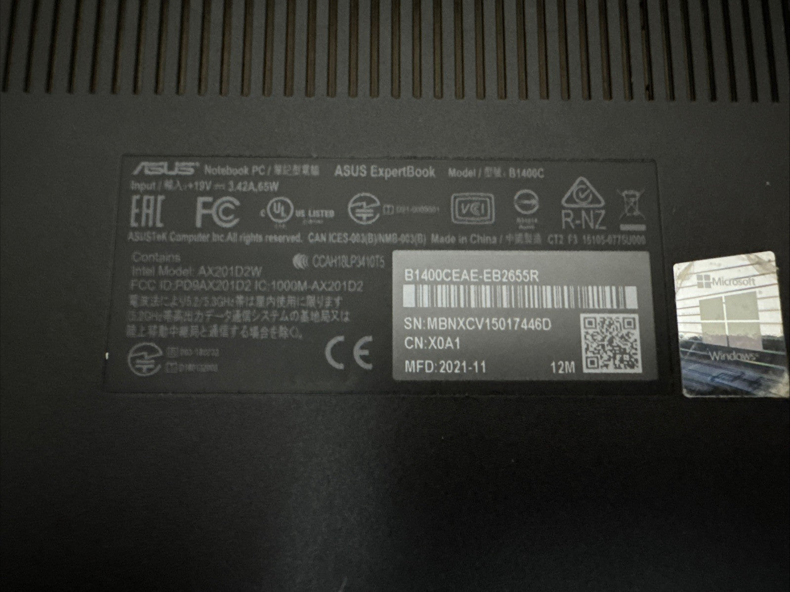 Genuine Black Asus Expertbook B1400C Base Chassis Bottom Case - Refurb.