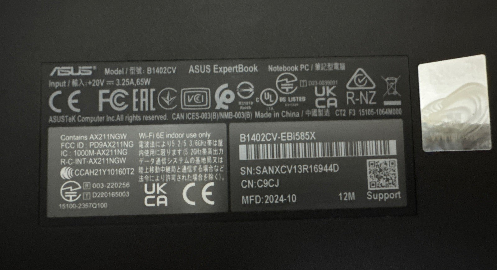 Bottom Case Cover for Asus Expertbook B1402CV - Refurb.