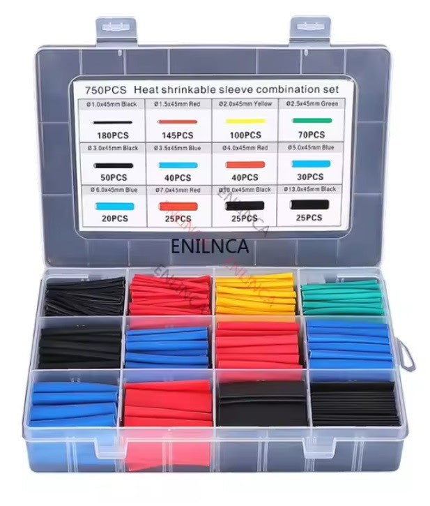 750x Heat Shrink Tubing Tube Sleeve Kit Car Electrical Cable Wire Wrap 2-1