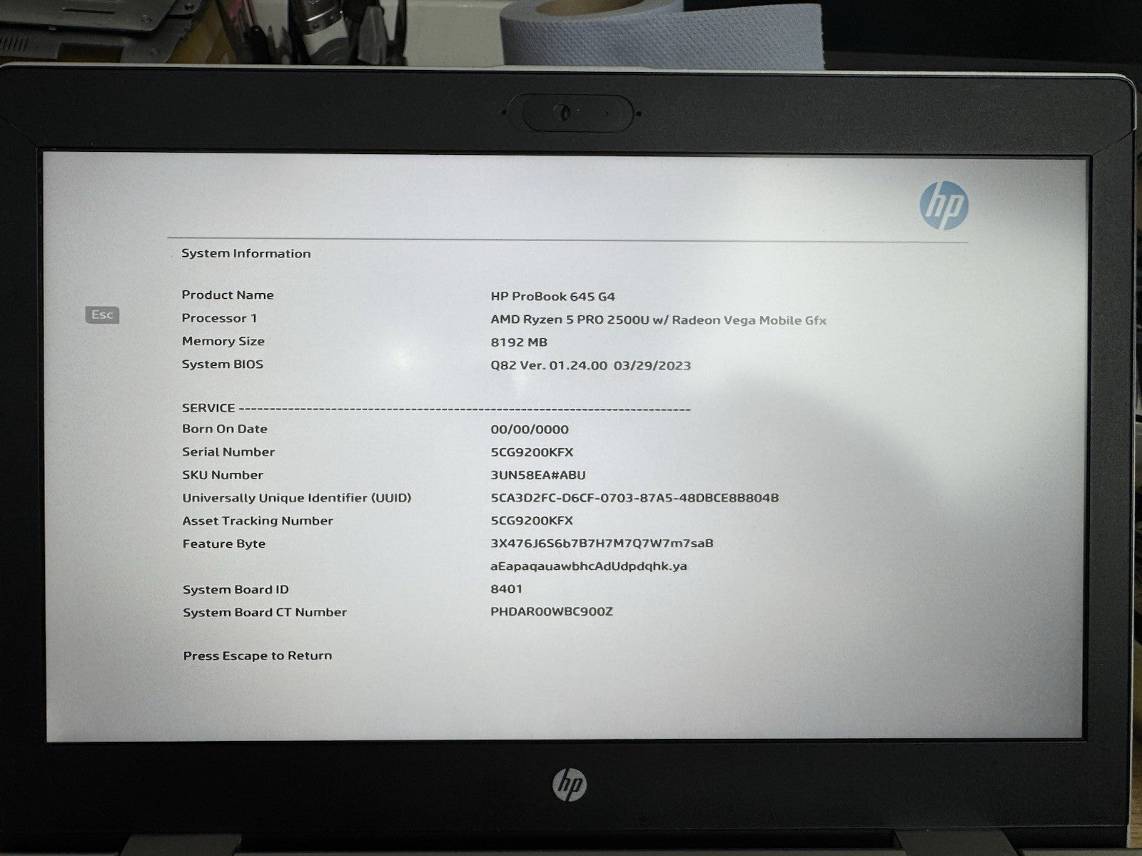 HP ProBook 645 G4 Mainboard CPU AMD Ryzen 5 Pro 2500U GPU AMD Radeon Vega - Refurb.